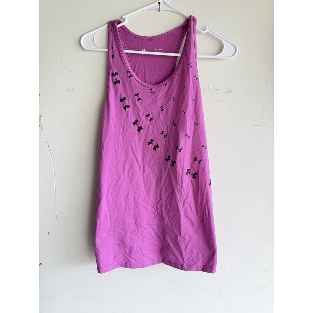 Under Armour Womens Medium Purple Graphic Logo Tank Top Loose Fit Athletic